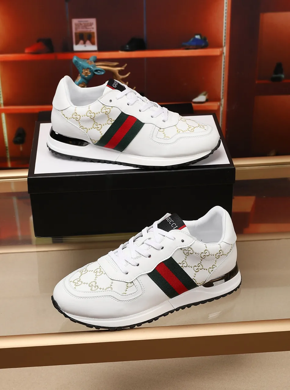 Factory price: 400💰 (GUCCI) The latest summer model from the official website🎁🎁casual and fashionable men's shoes👟, hot style💥The version is simple and elegant, exclusive for trendy men, the upper is made of calfskin electric embroidery pattern ➕The inner lining is made of sheepskin, soft and comfortable, black and white two-color optional, code number: 38-44, customized 45